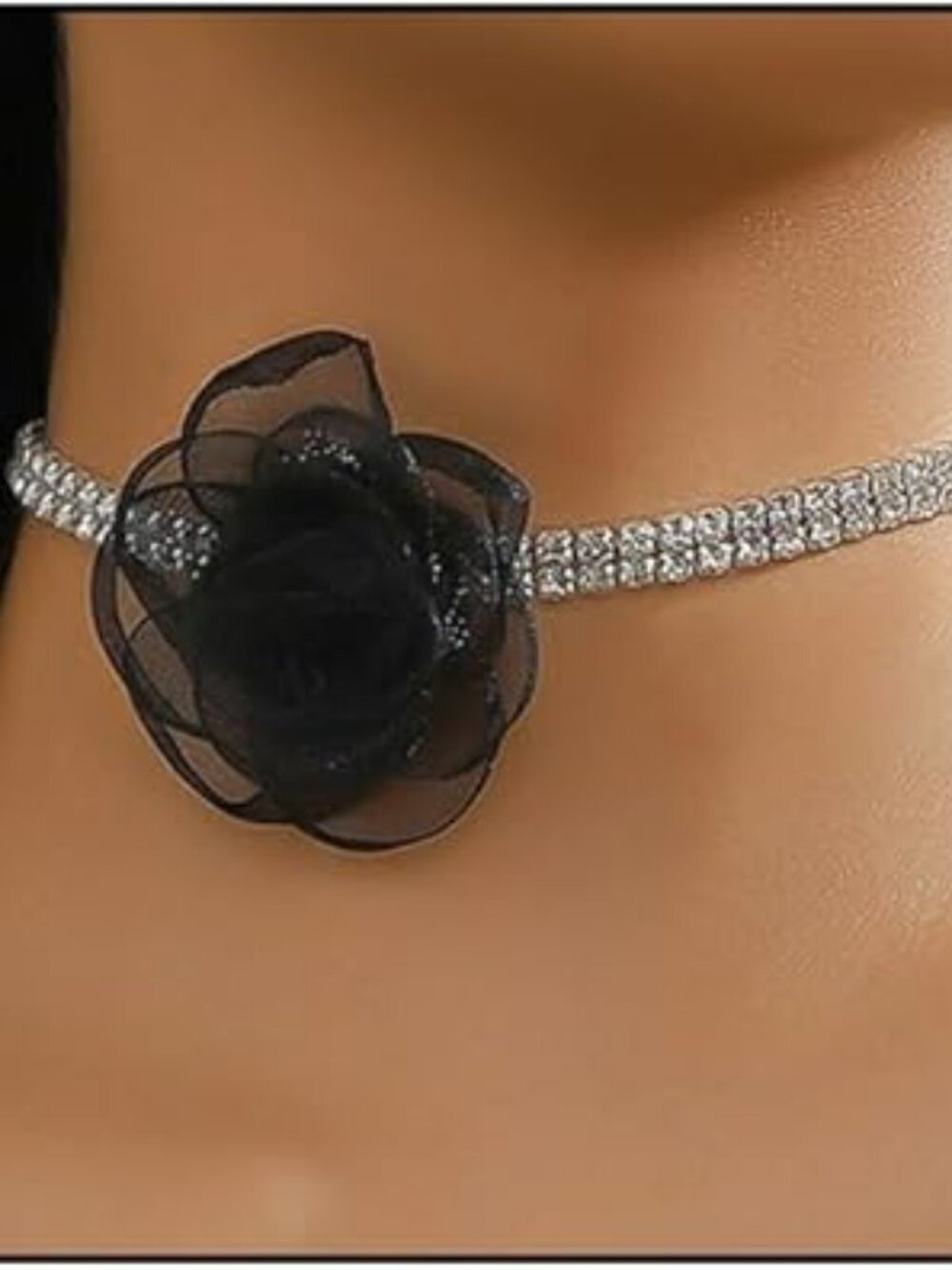 Black Flower Rhinestone Choker‎ Necklace Prom Wedding Party Goth Punk